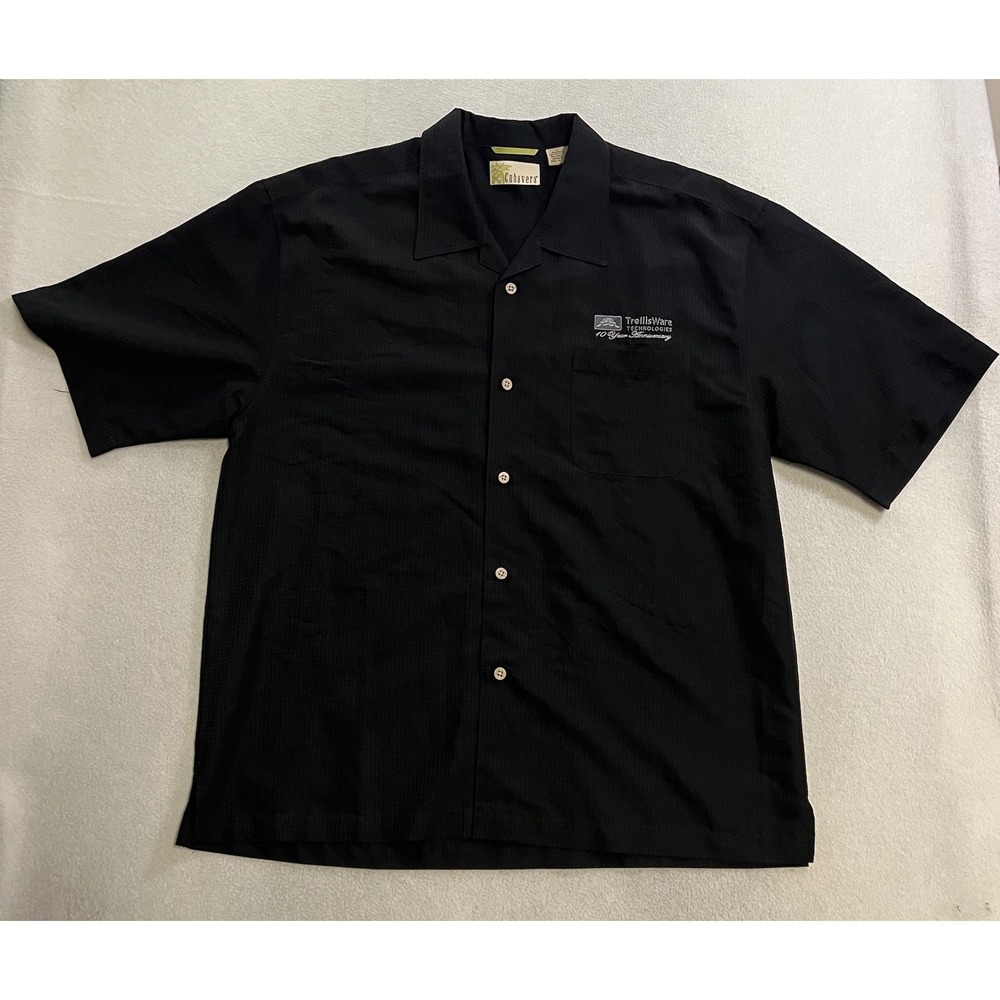 Cubavera Shirt Men's Size Large Black Rayon Blend Short Sleeve Hawaiian Bowling